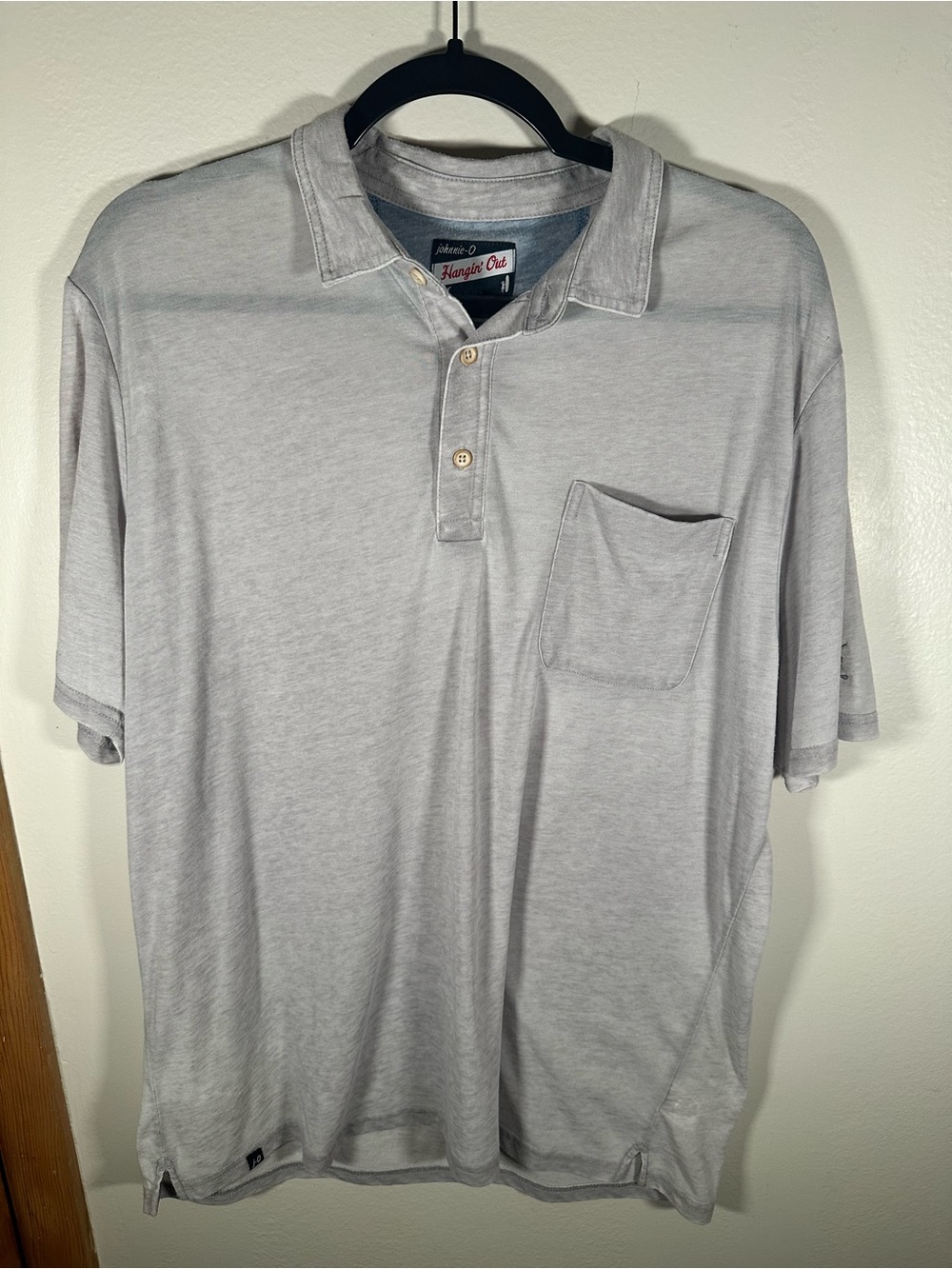 Johnnie-O Hangin Out Mens Polo Shirt Gray Heathered Pocket Short Sleeve